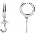 14K White Gold Initial J Hinged Huggie Earring