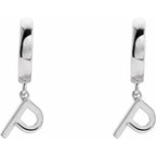14K White Gold Initial P Hinged Huggie Earring