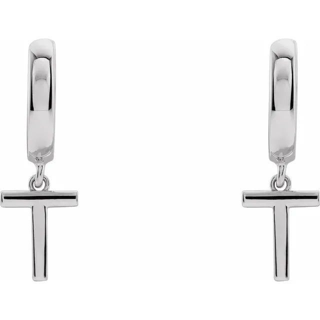 14K White Gold Initial T Hinged Huggie Earring