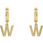 14K Yellow Gold Initial W Hinged Huggie Earring