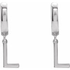 14K White Gold Initial L Hinged Huggie Earring