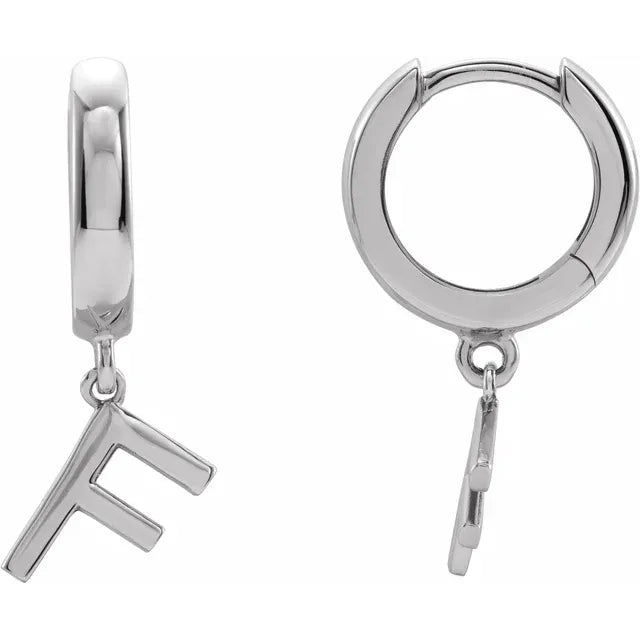 14K White Gold Initial F Hinged Huggie Earring