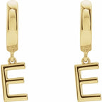 14K Yellow Gold Initial E Hinged Huggie Earring