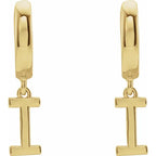 14K Yellow Gold Initial I Hinged Huggie Earring