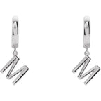 14K White Gold Initial M Hinged Huggie Earring