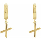 14K Yellow Gold Initial X Hinged Huggie Earring