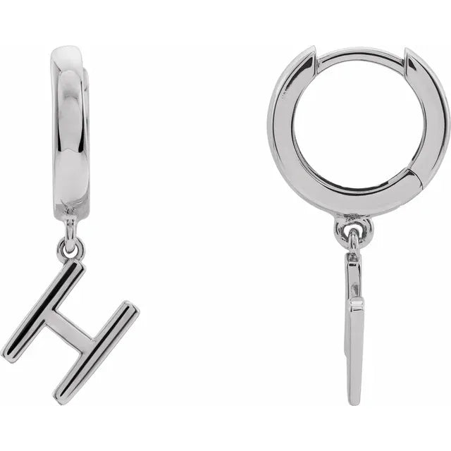14K White Gold Initial H Hinged Huggie Earring