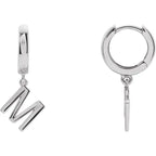 Sterling Silver Initial M Hinged Huggie Earring