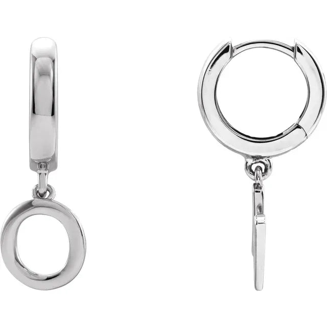 14K White Gold Initial O Hinged Huggie Earring