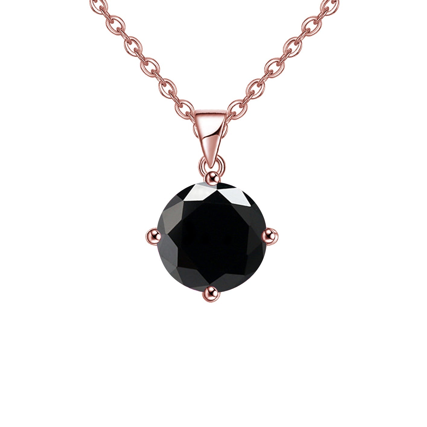 18K Rose Gold 1/2 Carat Created Black Sapphire Round Stud Necklace Plated 18 inch