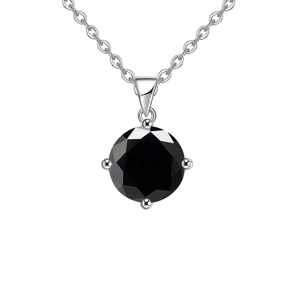 18K White Gold 2 Carat Created Black Sapphire Round Stud Necklace Plated 18 inch