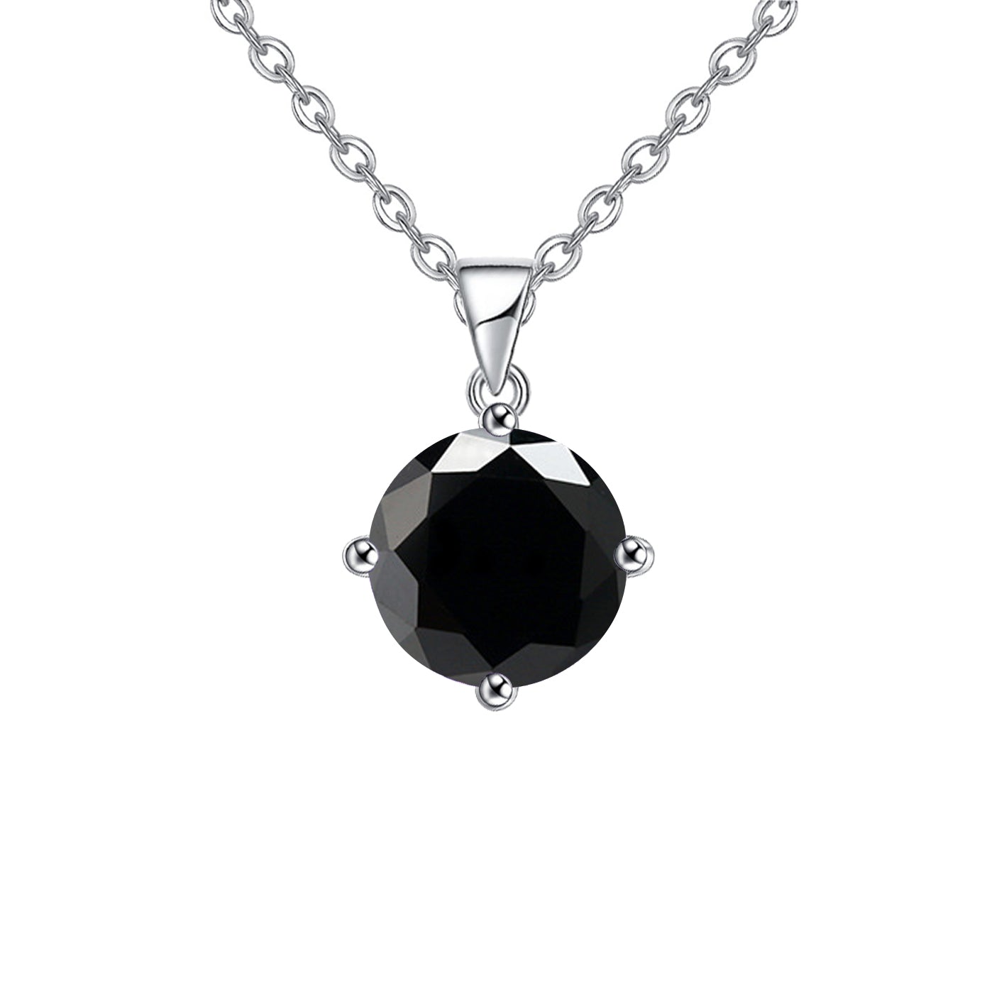 18K White Gold 2 Carat Created Black Sapphire Round Stud Necklace Plated 18 inch