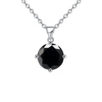 18K White Gold 4 Carat Created Black Sapphire Round Stud Necklace Plated 18 inch