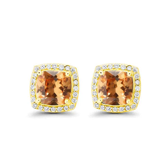 DiamondX 18k Yellow Gold 1 Carat Created Halo Princess Sapphire Birthstone Stud Earrings All Colors Plated