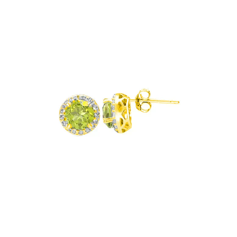 DiamondX 18k Yellow Gold 1 Carat Created Halo Round Sapphire Birthstone Stud Earrings All Colors Plated