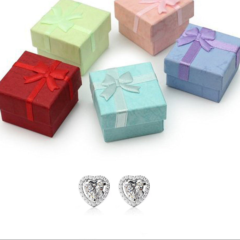 24k White Gold Plated 4 Ct Created Halo Heart White Sapphire CZ Stud Earrings