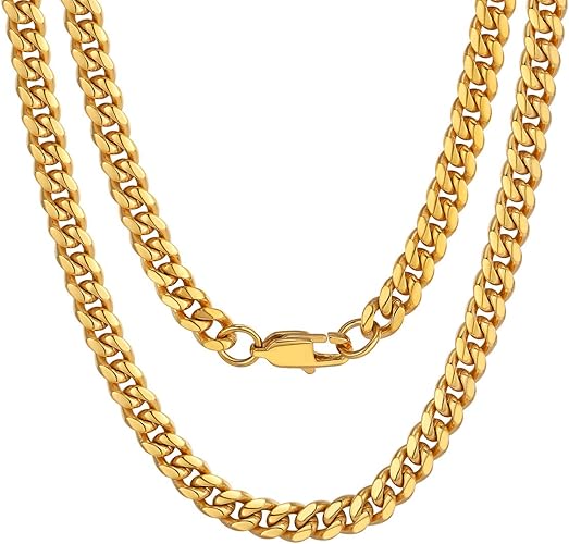 DiamondX 24K Yellow Gold Chain Men Chunky Miami Cuban Chain Necklace, Available in 6/10/mm Width, 18/20/22/24/26/28/30 inch Length, Plated