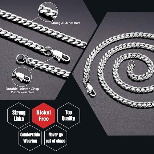 DiamondX 24K White Gold Chain Men Chunky Miami Cuban Chain Necklace, Available in 6/10/mm Width, 18/20/22/24/26/28/30 inch Length, Plated