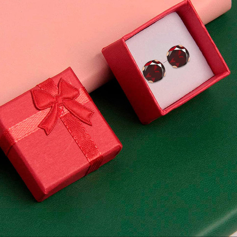 14k Rose Gold Plated 4 Carat Round Created Red Garnet Stud Earrings