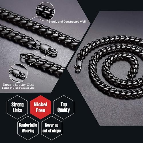 DiamondX 24K Black Gold Chain Men Chunky Miami Cuban Chain Necklace, Available in 6/10/mm Width, 18/20/22/24/26/28/30 inch Length, Plated