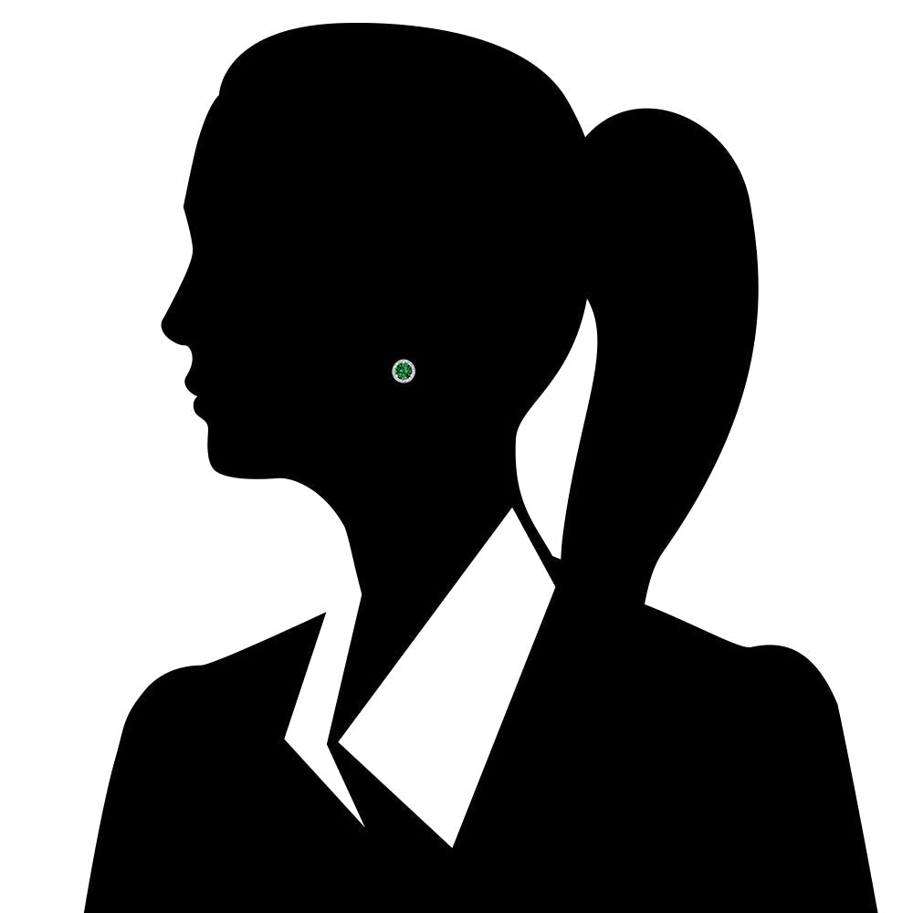 14k White Gold Plated 2 Ct Round Created Emerald Halo Stud Earrings