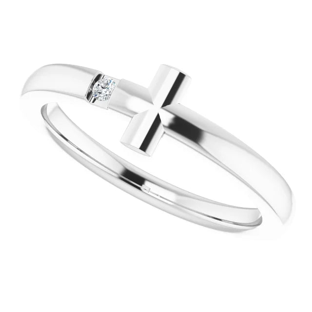 14K White Gold .015 CTW Natural Diamond Youth Sideways Cross Ring