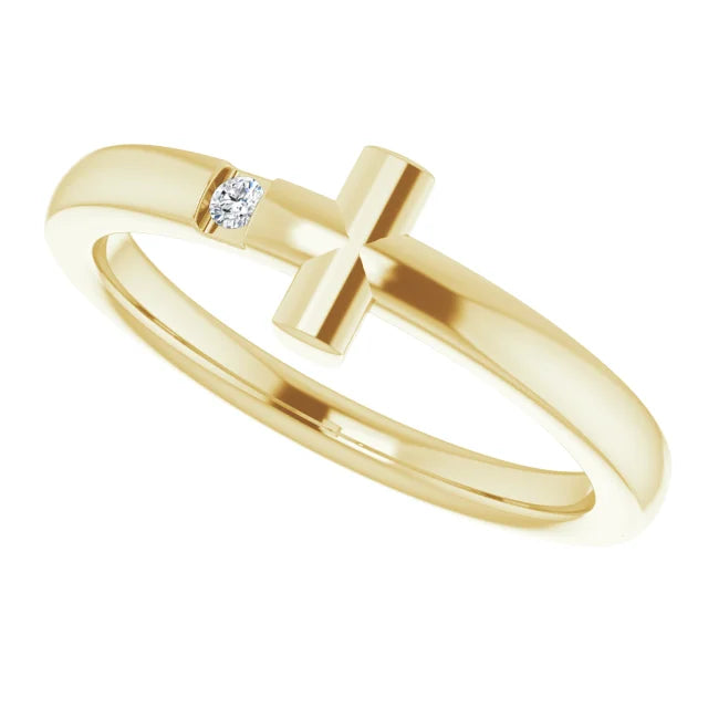 14K Yellow Gold .015 CTW Natural Diamond Youth Sideways Cross Ring