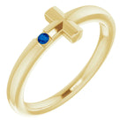 14K Yellow Gold Natural Blue Sapphire Youth Sideways Cross Ring