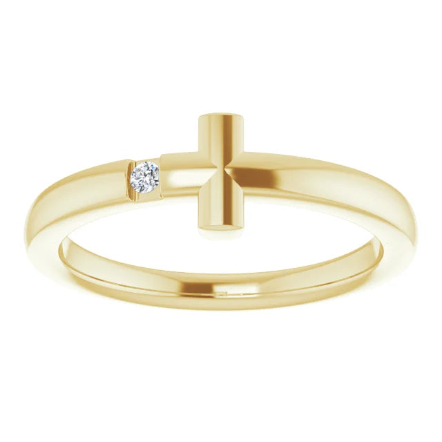 14K Yellow Gold .015 CTW Natural Diamond Youth Sideways Cross Ring