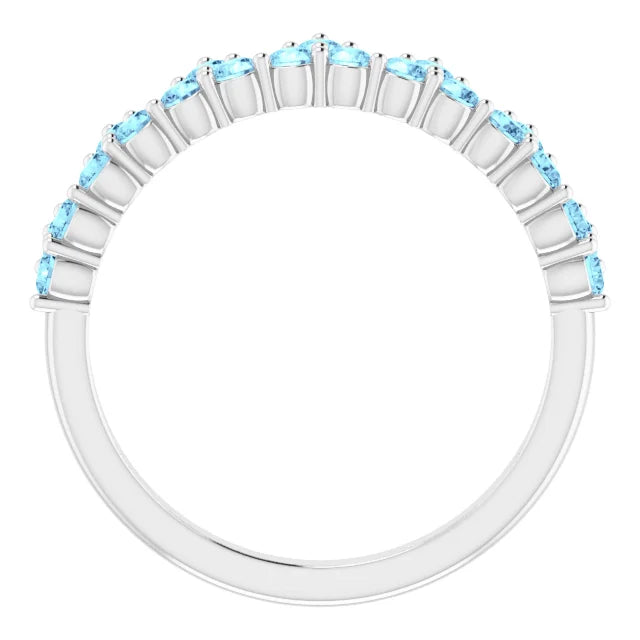 14K White Gold Natural Aquamarine Crown Ring