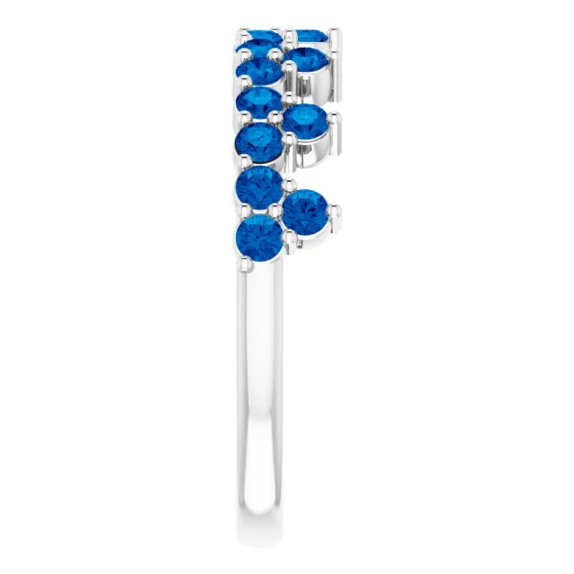 14K White Gold Natural Blue Sapphire Crown Ring