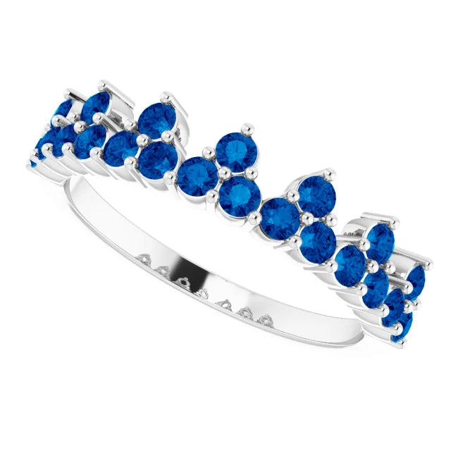 14K White Gold Natural Blue Sapphire Crown Ring