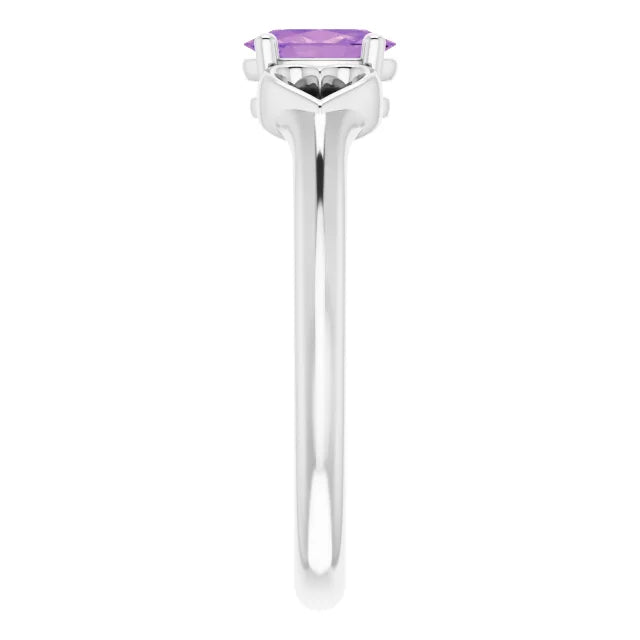 Sterling Silver Natural Amethyst Youth Heart Ring