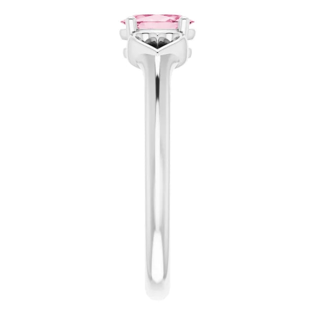Sterling Silver Imitation Pink Tourmaline Youth Heart Ring