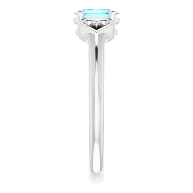 Sterling Silver Imitation Aquamarine Youth Heart Ring
