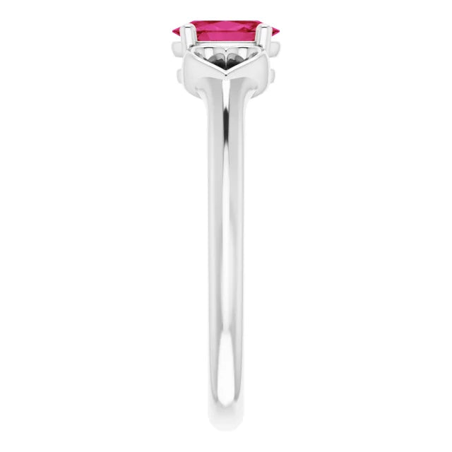 Sterling Silver Imitation Ruby Youth Heart Ring
