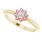 14K Yellow Gold Pink Tourmaline & .06 CT Diamond Flower Ring