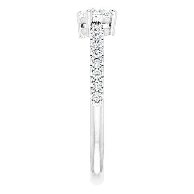 14K White 6x4 mm Pear Forever One™ Lab-Grown Colorless Moissanite & 1/6 CTW Natural Diamond Ring