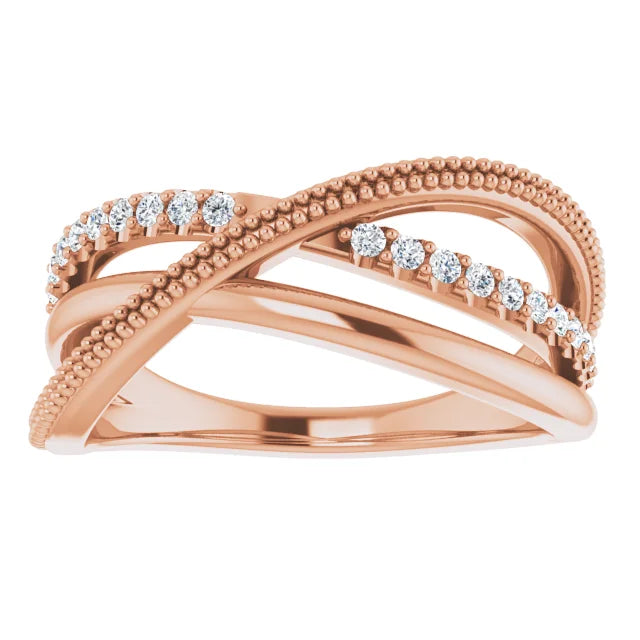 14K Rose Gold 1/5 CTW Natural Diamond Criss-Cross Ring