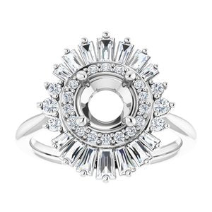 14K White Gold Round 1/2 CTW Natural Diamond Semi-Set Engagement Ring