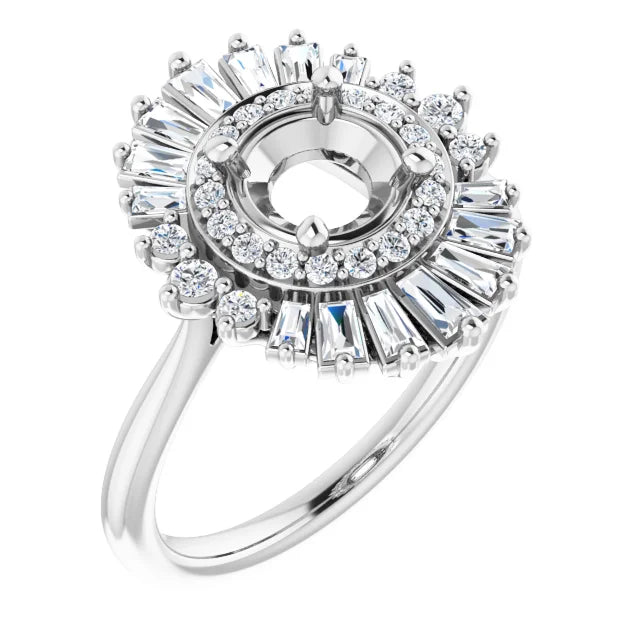 14K White Gold Round 1/2 CTW Natural Diamond Semi-Set Engagement Ring