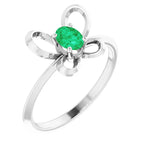 14K White Gold 4x3 mm Oval May Youth Butterfly Birthstone Ring