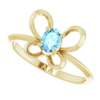 14K Yellow Gold 4x3 mm Oval March Youth Butterfly Birthstone Ring