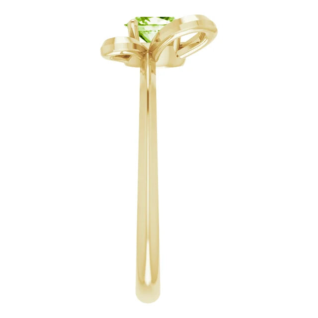 14K Yellow Gold 4x3 mm Oval August Youth Butterfly Birthstone Ring