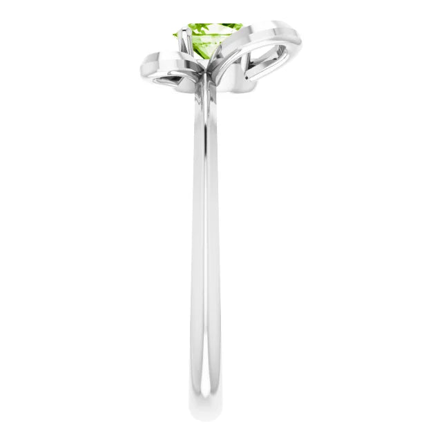 14K White Gold 4x3 mm Oval August Youth Butterfly Birthstone Ring
