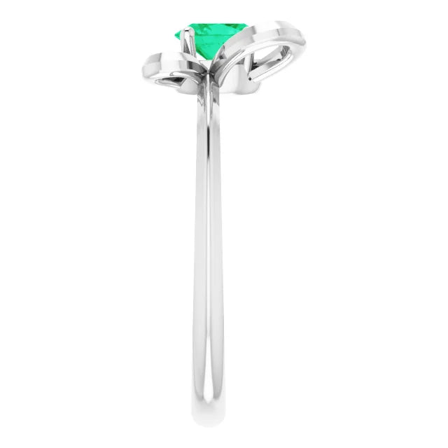14K White Gold 4x3 mm Oval May Youth Butterfly Birthstone Ring