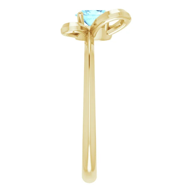 14K Yellow Gold 4x3 mm Oval March Youth Butterfly Birthstone Ring