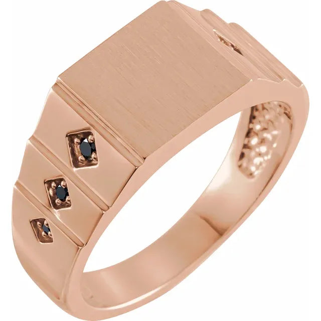 14K Rose Gold .08 CTW Natural Black Diamond 23.5 mm Geometric Signet Ring