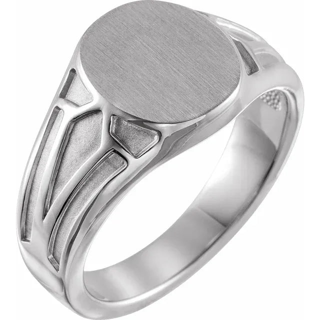 14K White Gold 13x10.5 mm Geometric Signet Ring