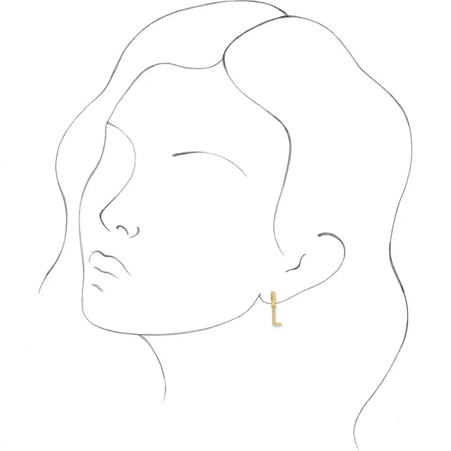 14K Yellow Gold Initial L Hinged Huggie Earring